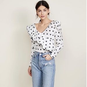 Self Portrait Star Print Frilled Ruffle Blouse Lightweight Size 6